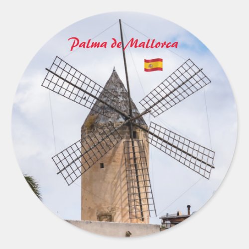 Traditional windmill in Palma de Mallorca _ Spain Classic Round Sticker