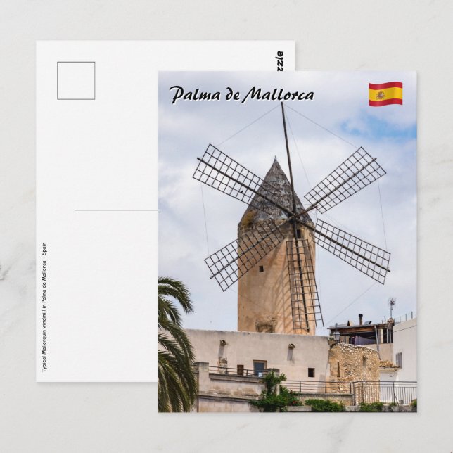 Traditional windmill in Palma de Mallorca - Spain Postcard (Front/Back)
