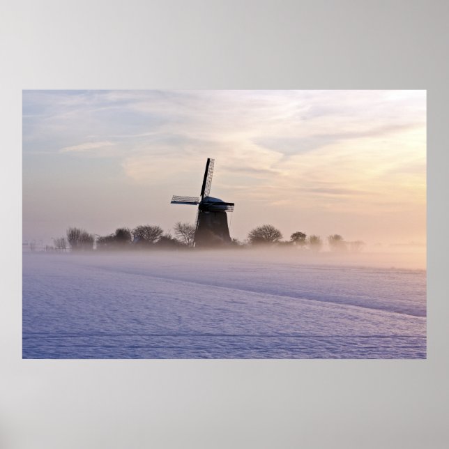 Traditional windmill in wintertime in Netherlands Poster (Front)