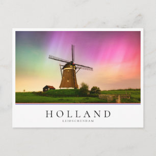 Traditional windmill under the Northern Lights Postcard
