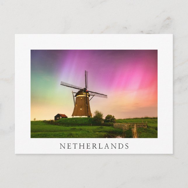 Traditional windmill under the Northern Lights Postcard (Front)