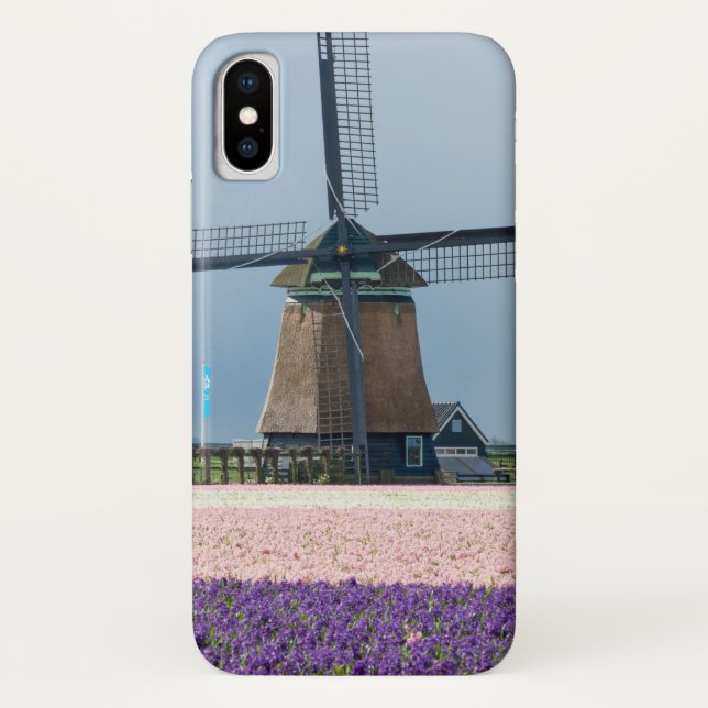 Traditional windmill with pink and purple flowers Case-Mate iPhone case (Back)