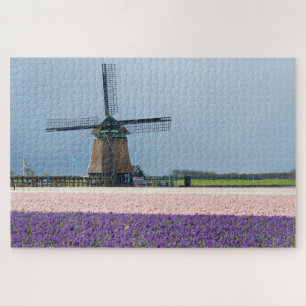 Traditional windmill with pink and purple flowers jigsaw puzzle