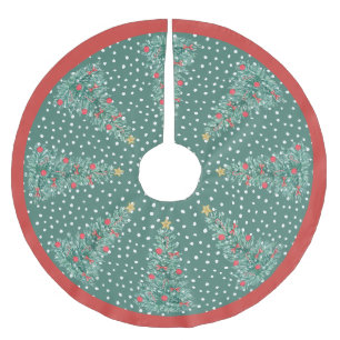 Traditional Winter Snow Green Christmas Tree Brushed Polyester Tree Skirt