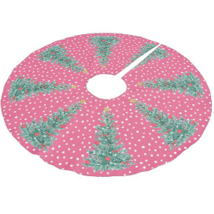 Traditional Winter Snow Pink Christmas Tree Brushed Polyester Tree Skirt