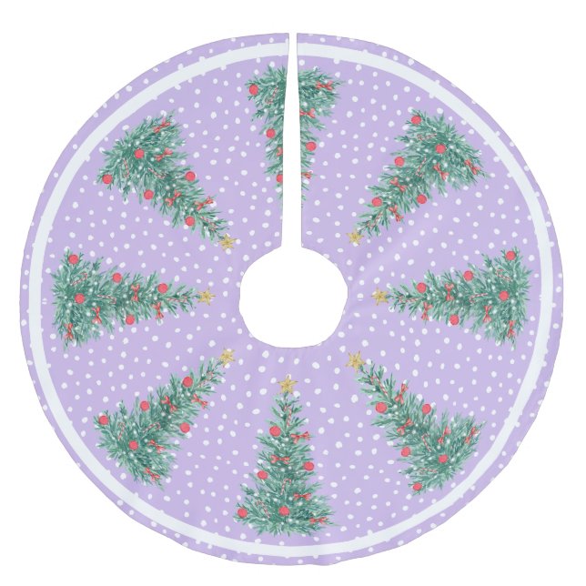 Traditional Winter Snow purple Christmas Tree Brushed Polyester Tree Skirt (Front)