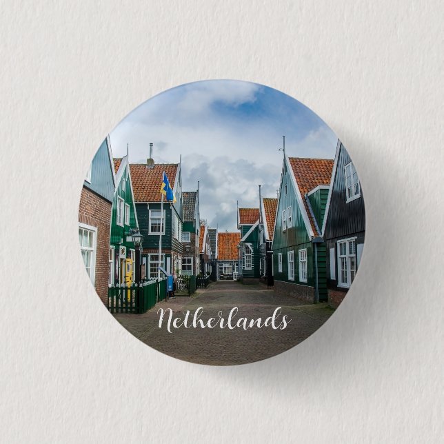 Traditional wooden houses in Marken village Button (Front)