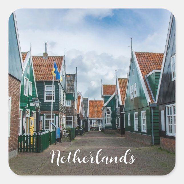 Traditional wooden houses in Marken village Square Sticker (Front)