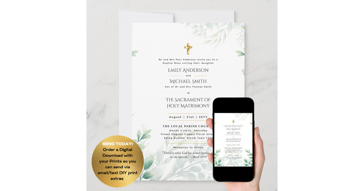 Traditional Wording Catholic Wedding Nuptial Mass Invitation Zazzle 0209