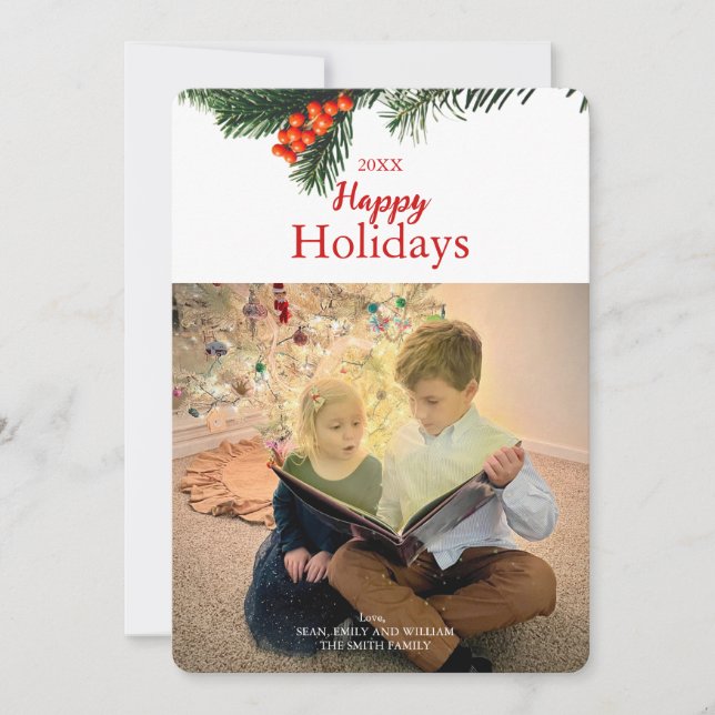 Traditional Wreath Happy Holidays Card (Front)