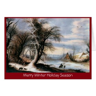 Traditional Xmas winter lanscape New Year greeting