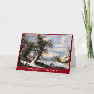 Traditional Xmas winter lanscape New Year greeting Holiday Card