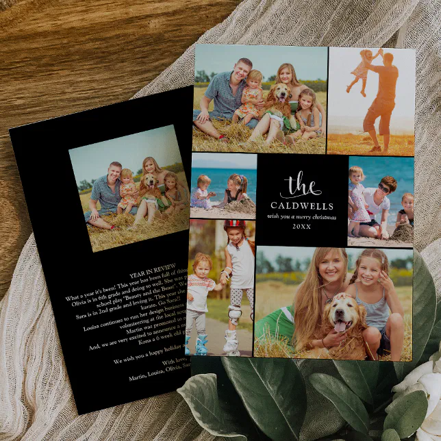 Traditional Year In Review Family Photo Collage Holiday Card | Zazzle