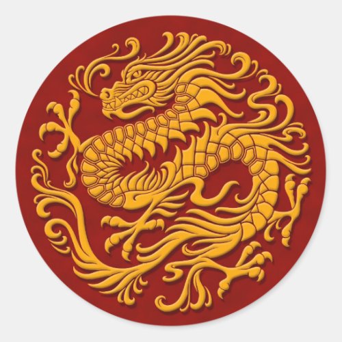 Traditional Yellow and Red Chinese Dragon Circle Classic Round Sticker