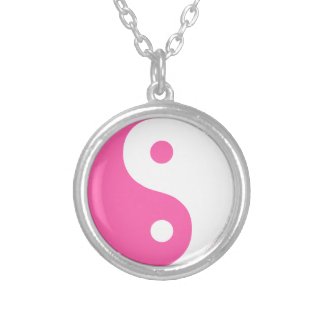 Traditional Yin Yang Pink Silver Plated Necklace