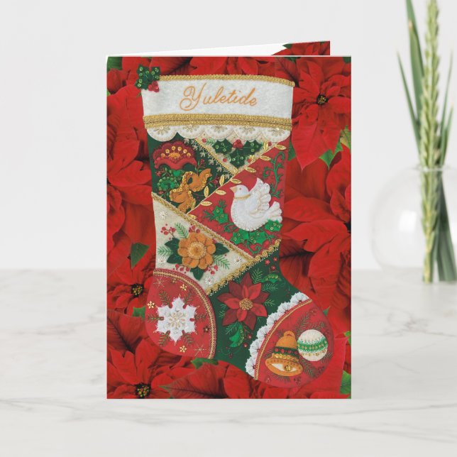 Traditional Yuletide Christmas Holiday Stocking  Card (Front)