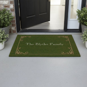 Traditionalist Gold Frame Family Name Fiber Doormat