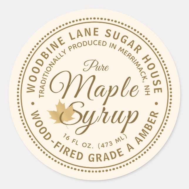 Traditionally Made Wood-fired syrup maple leaf Classic Round Sticker (Front)