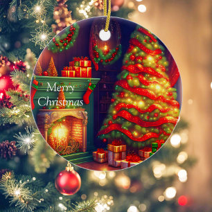 Traditionally Vintage style Christmas tree Ceramic Ornament