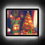 Traditionally Vintage style Christmas tree  LED Sign<br><div class="desc">This LED sign features a traditionally Christmas decorated room with Christmas tree,  fireplace,  gifts and many beautiful details in classic green,  red and gold colors. Wonderful wall decoration for the romantic Christmas season! Designed with AI based on my idea.</div>