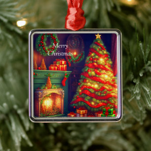 Traditionally Vintage style Christmas tree Metal Ornament