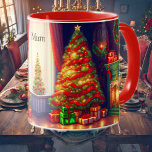 Traditionally Vintage style Christmas tree  Mug<br><div class="desc">This Mug features a traditionally Christmas decorated room with Christmas tree,  fireplace,  gifts and many beautiful details in classic green,  red and gold colors. Wonderful christmas gift for your loved ones (family,  friends,  colleagues),  cuatomizable! Designed with AI based on my idea.</div>