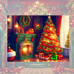 Traditionally Vintage style Christmas tree  Poster<br><div class="desc">This Poster features a traditionally Christmas decorated room with Christmas tree,  fireplace,  gifts and many beautiful details in classic green,  red and gold colors. Wonderful wall decoration for the romantic Christmas season! Designed with AI based on my idea.</div>