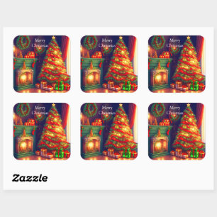 Traditionally Vintage style Christmas tree Square Sticker