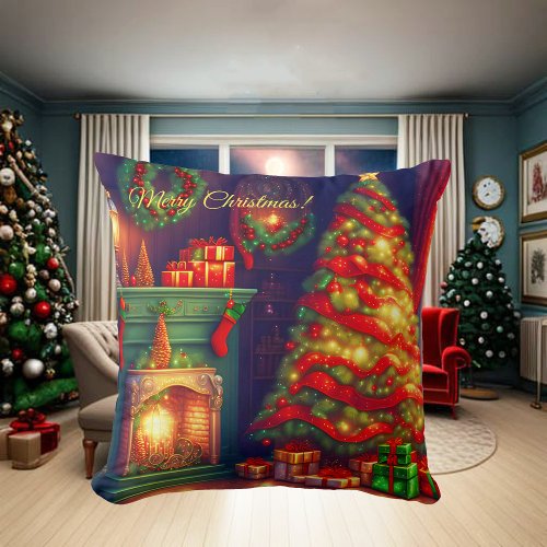 Traditionally Vintage style Christmas tree  Throw Pillow