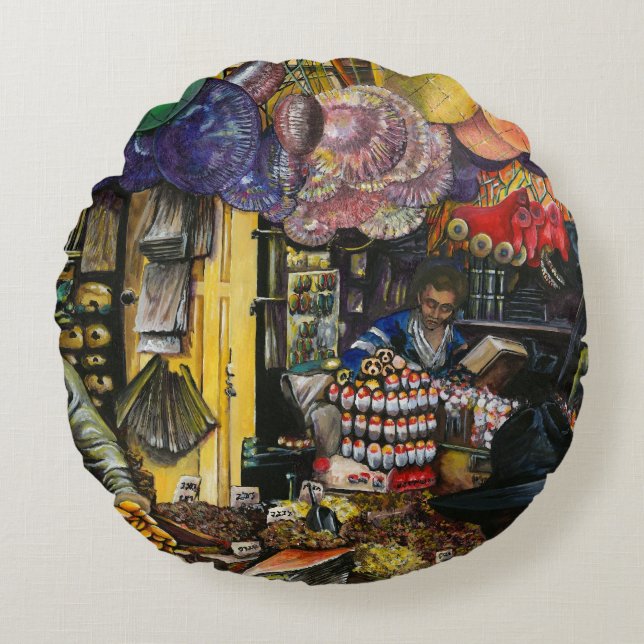 Traditions of Ancient Commerce, Jerusalem Round Pillow (Front)