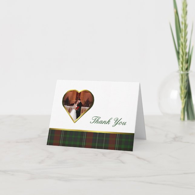 Traditonal Stuart Plaid Heart Photo Thank You Card (Front)