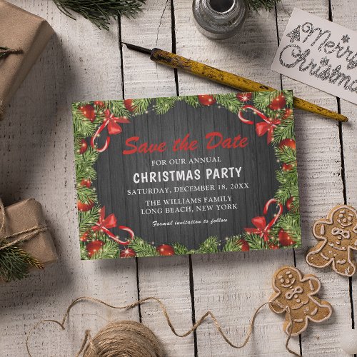 Tradtional Rustic Christmas Party  Save the Date Invitation Postcard