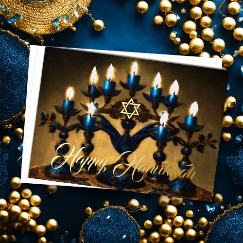 Tradtional Vintage Menorah Happy Hanukkah Foil Holiday Card