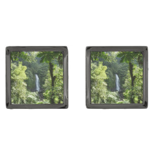 Trafalgar Falls Tropical Rainforest Photography Gunmetal Finish Cufflinks
