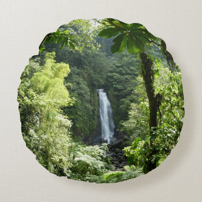 Trafalgar Falls Tropical Rainforest Photography Round Pillow (Front)
