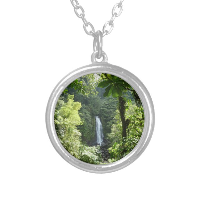 Trafalgar Falls Tropical Rainforest Photography Silver Plated Necklace (Front)
