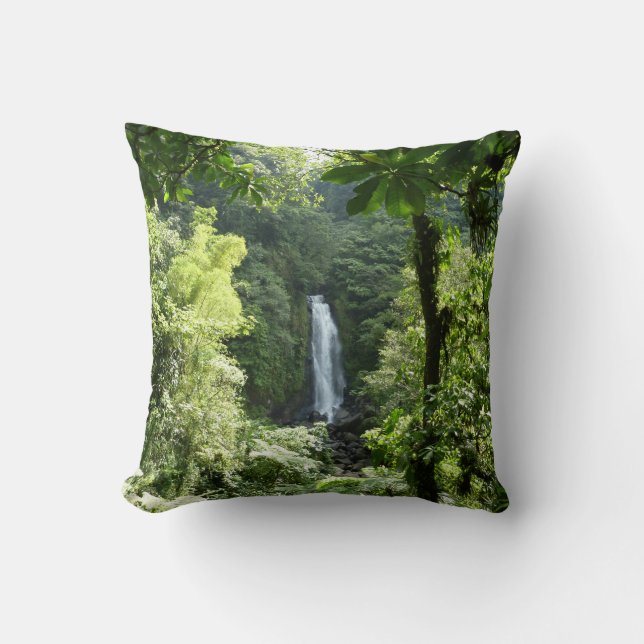 Trafalgar Falls Tropical Rainforest Photography Throw Pillow (Front)