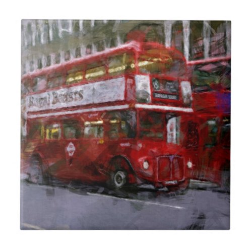 Trafalgar Square Red Double_decker Bus London UK Ceramic Tile