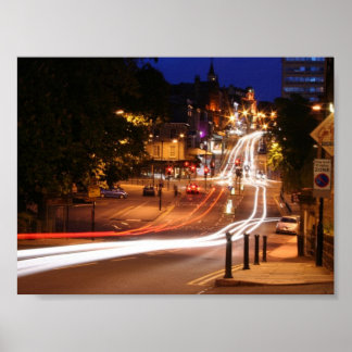 Traffic At Night In Harrogate Town Centre Poster