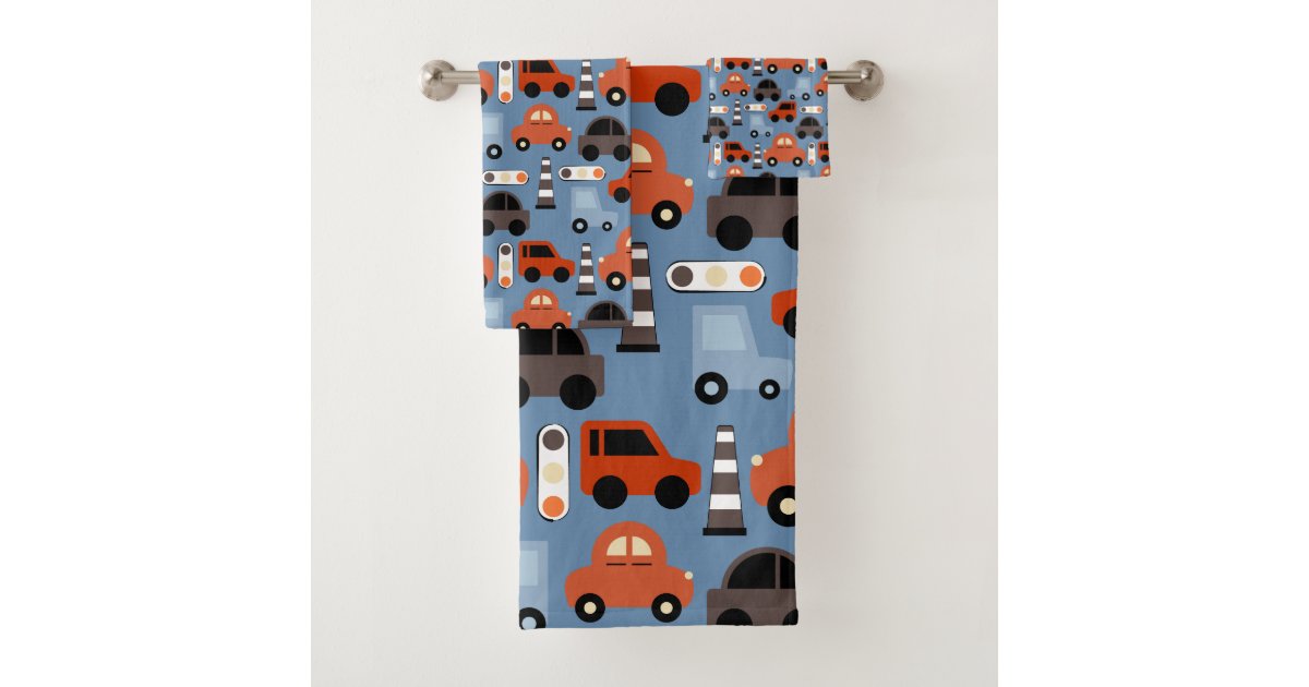 traffic cartoon cars bath towel set | Zazzle