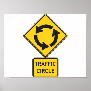 Traffic Circle Road Sign Yellow Diamond