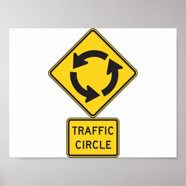 Traffic Circle Road Sign Yellow Diamond