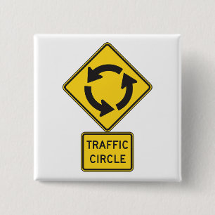 Traffic Circle Road Sign Yellow Diamond Button