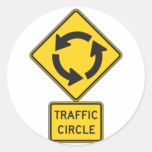 Traffic Circle Road Sign Yellow Diamond Classic Round Sticker (Front)