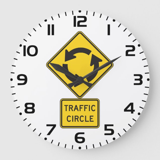 Traffic Circle Road Sign Yellow Diamond Large Clock (Front)