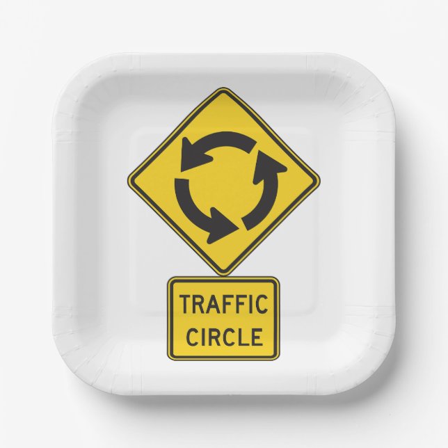 Traffic Circle Road Sign Yellow Diamond Paper Plates (Front)