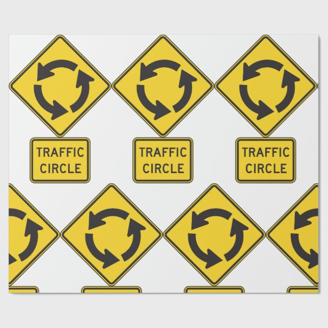 Traffic Circle Road Sign Yellow Diamond Wrapping Paper (Flat)