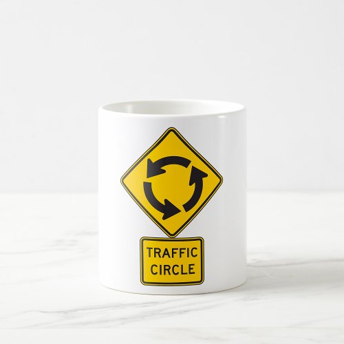 Traffic Circle Road Sign Yellow Mug