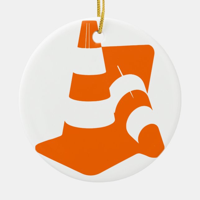 Traffic cone two safety pylons ceramic ornament (Front)