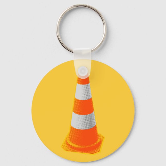 Traffic Cone with Gray Stripes Keychain (Front)